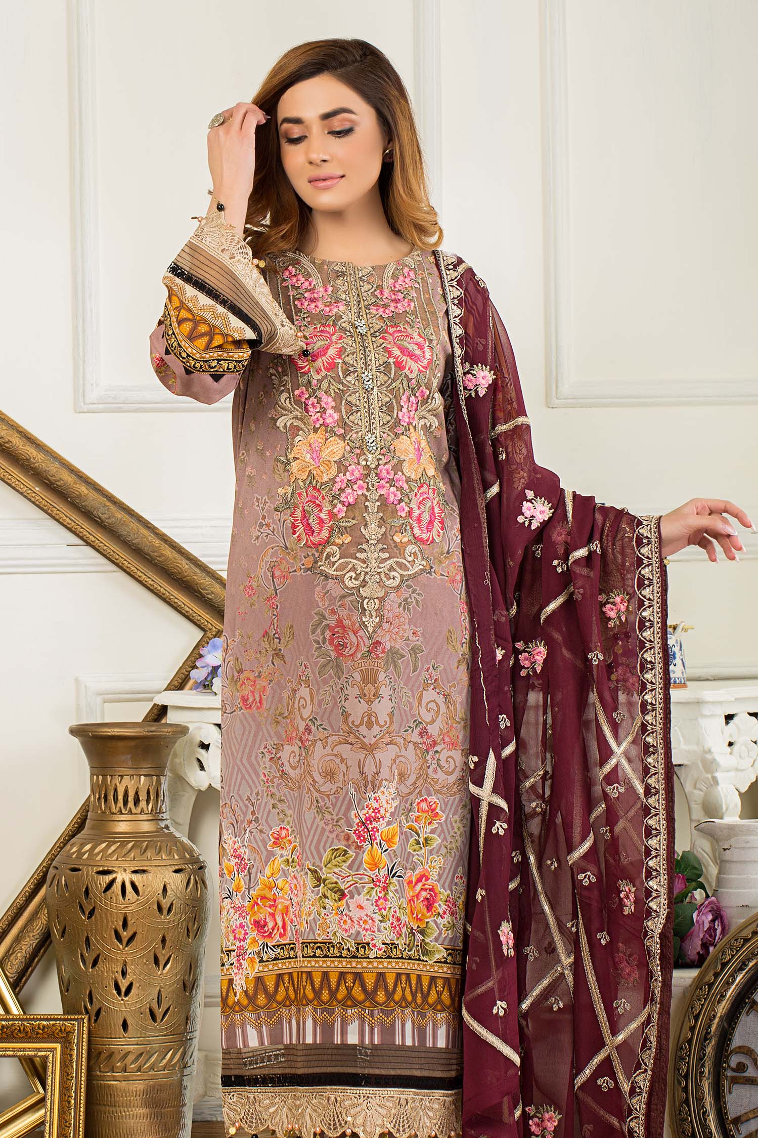 Acadia - Digital Printed & Embroidered Swiss Lawn