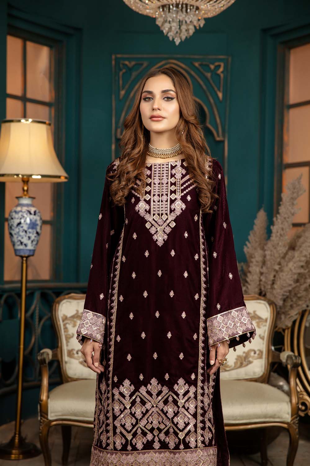 Anemone - Stitched Embroidered Velvet 2PC - Image 3