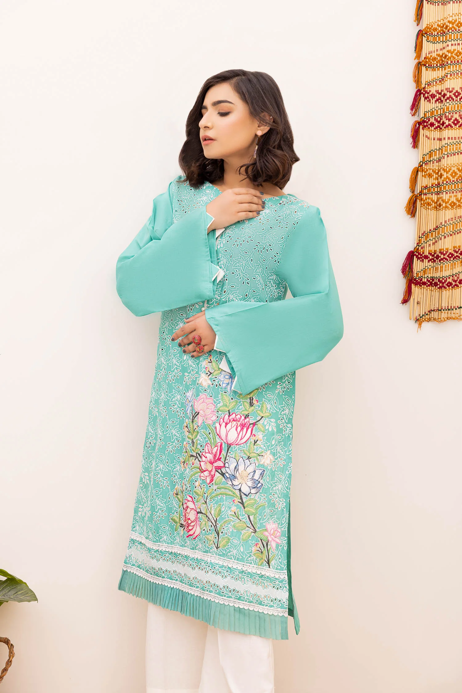 Aqua Aster - Embroidered Schiflli Lawn Stitched - Image 3