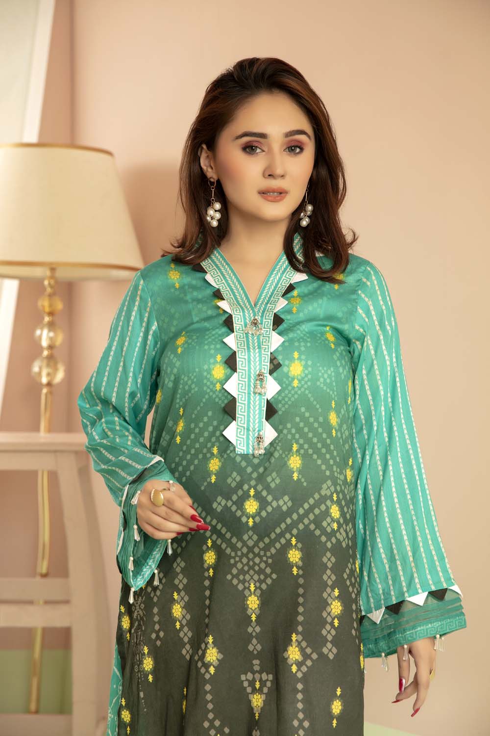 Aqua Deep - Printed Stitch Kurti - Image 2