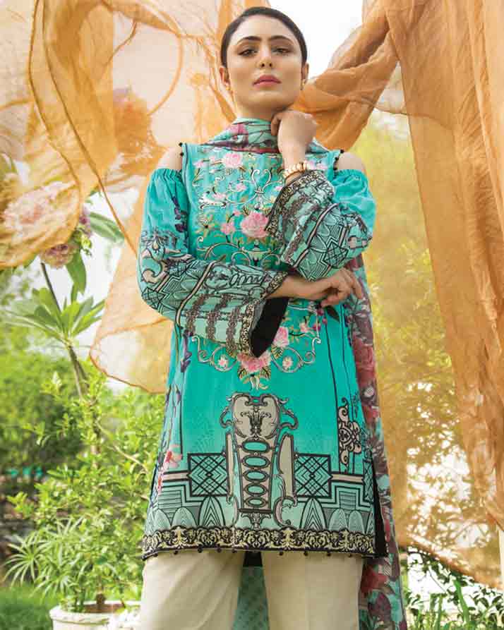 AQUA- DIGITAL PRINTED & EMBROIDERED KHADDAR - Image 2
