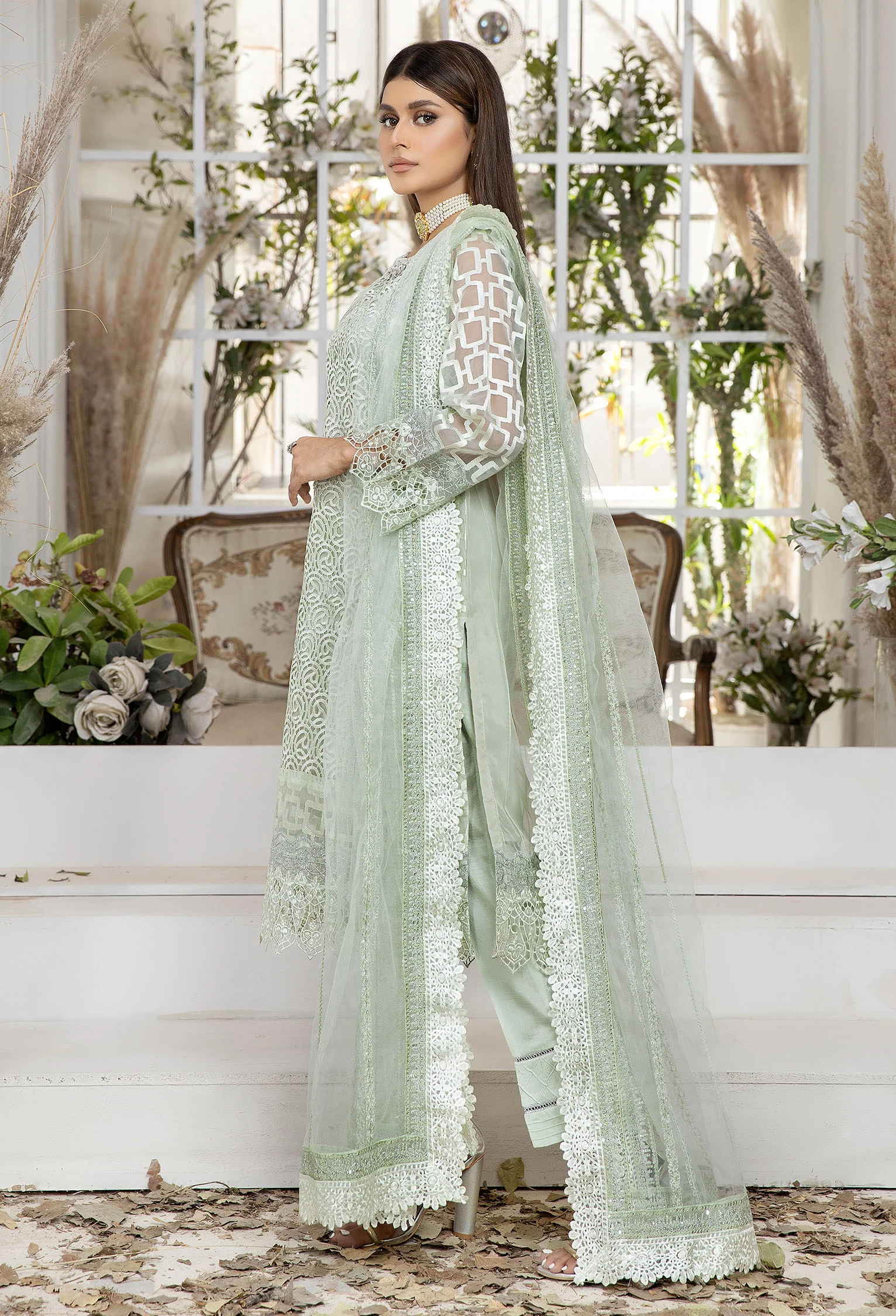 Aqua Haze - Embroidered Organza Pret - Image 2