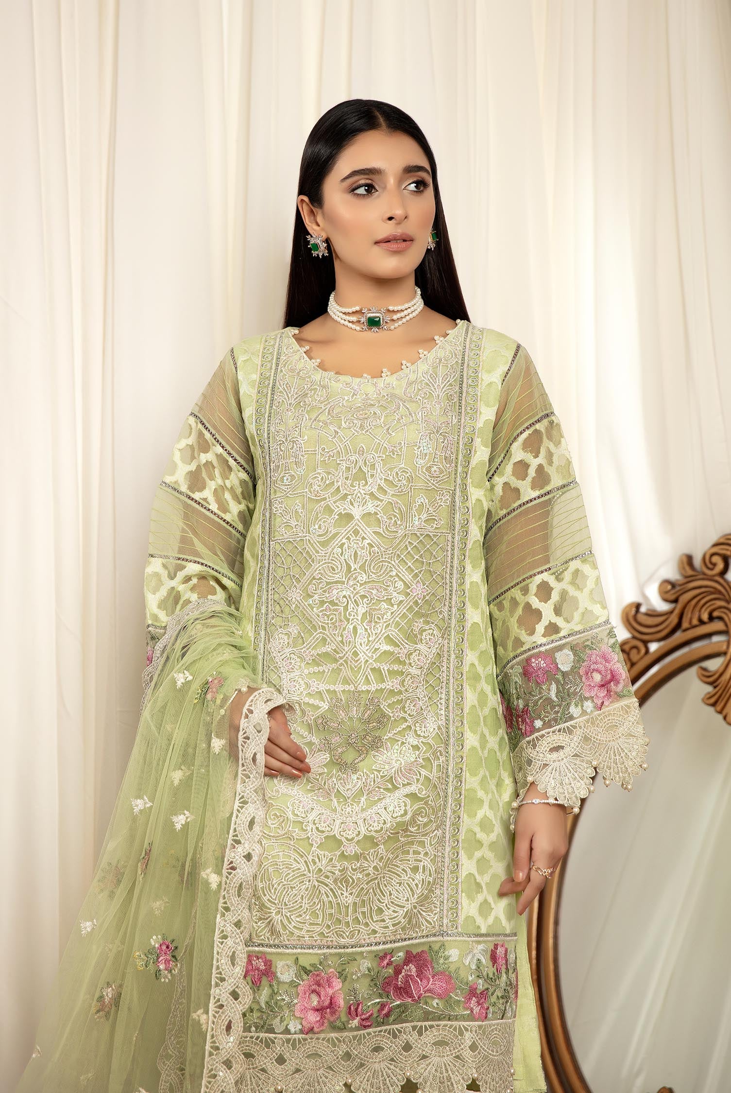 Pearl - Stitched Embroidered Organza 3PC - Image 3