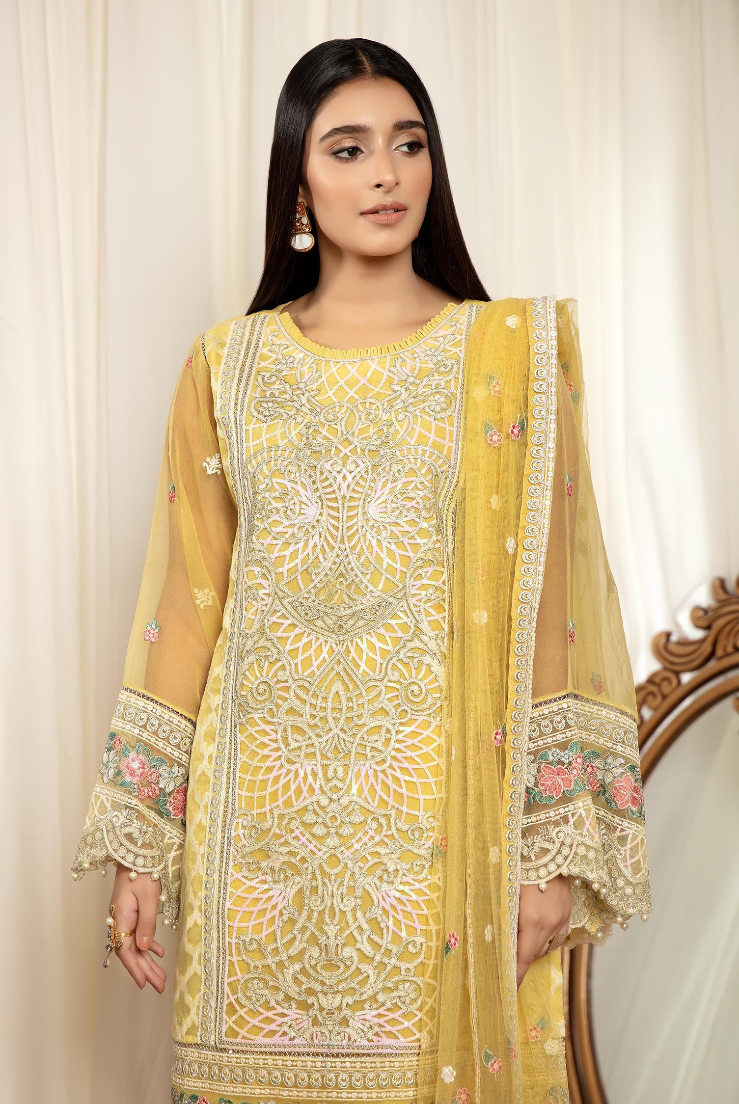 Daffodil - Stitched Embroidered Organza 3PC - Image 2