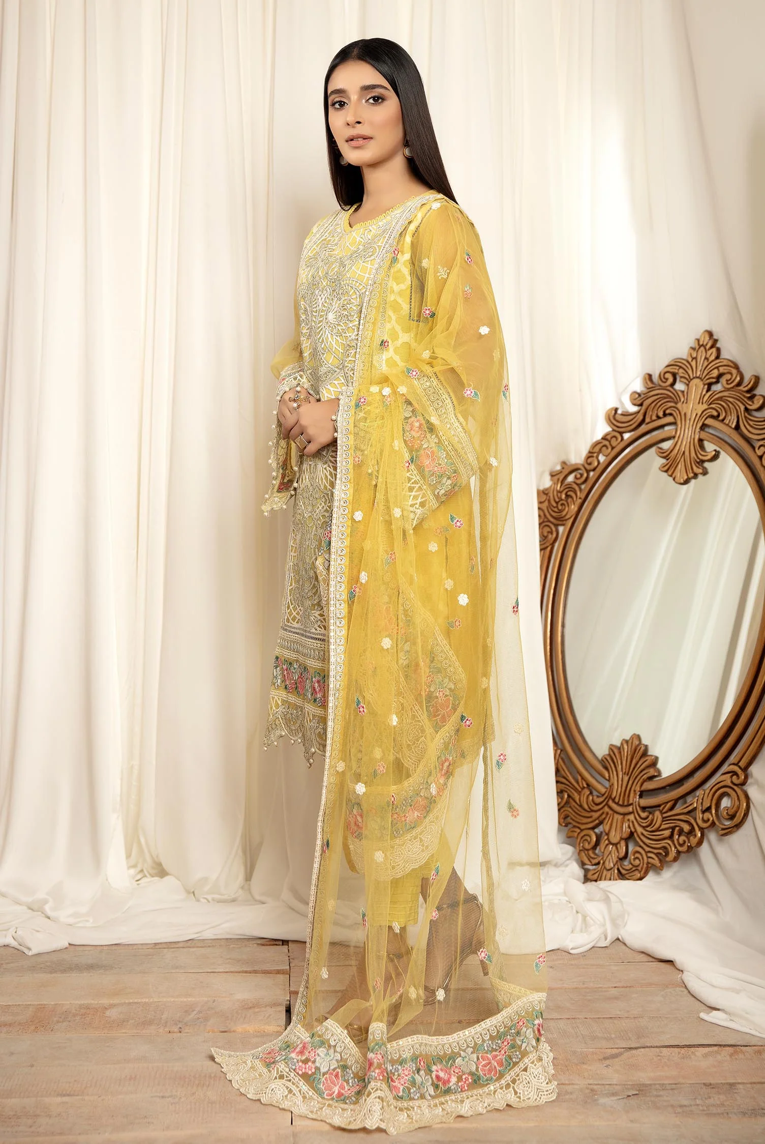 Daffodil - Stitched Embroidered Organza 3PC - Image 4