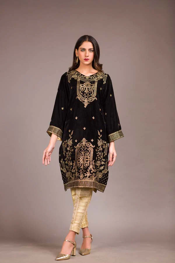 Asphalt - Embroidered Velvet Unstitch Kurti