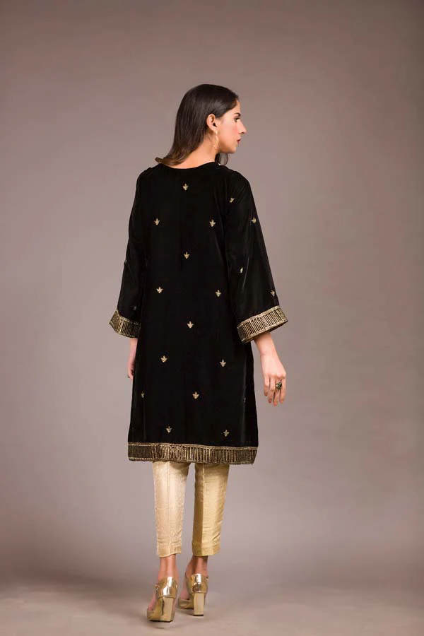 Asphalt - Embroidered Velvet Unstitch Kurti - Image 2