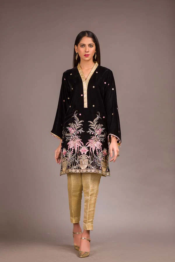Asphalt - Embroidered Velvet Unstitch Kurti
