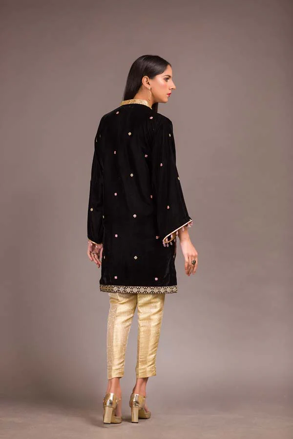 Asphalt - Embroidered Velvet Unstitch Kurti - Image 2