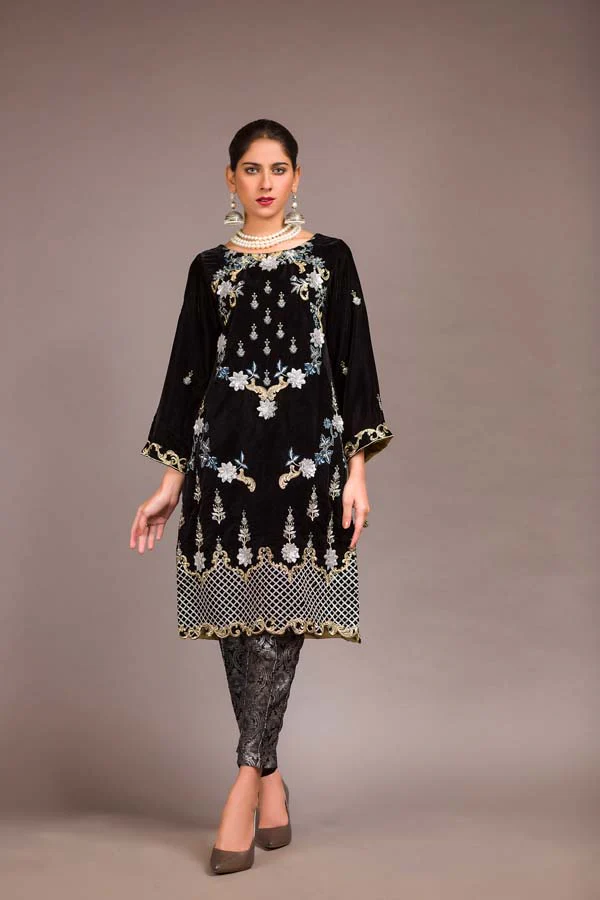 Assembled - Embroidered Velvet Unstitch Kurti