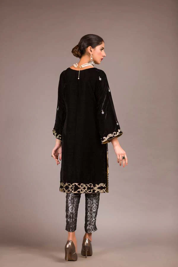 Assembled - Embroidered Velvet Unstitch Kurti - Image 2