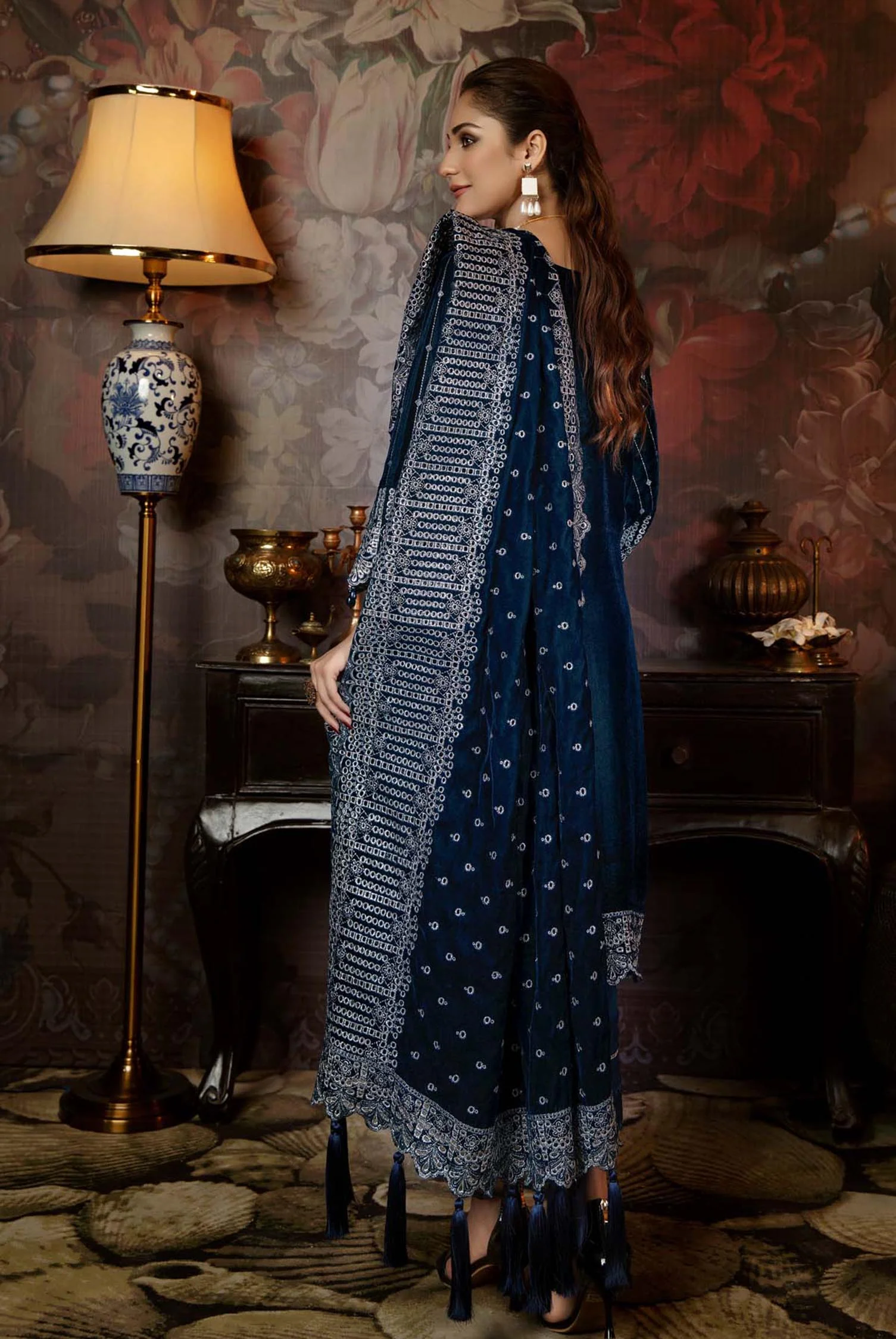 Aster Blaze - Embroidered Velvet 3 Piece unstitch - Image 2