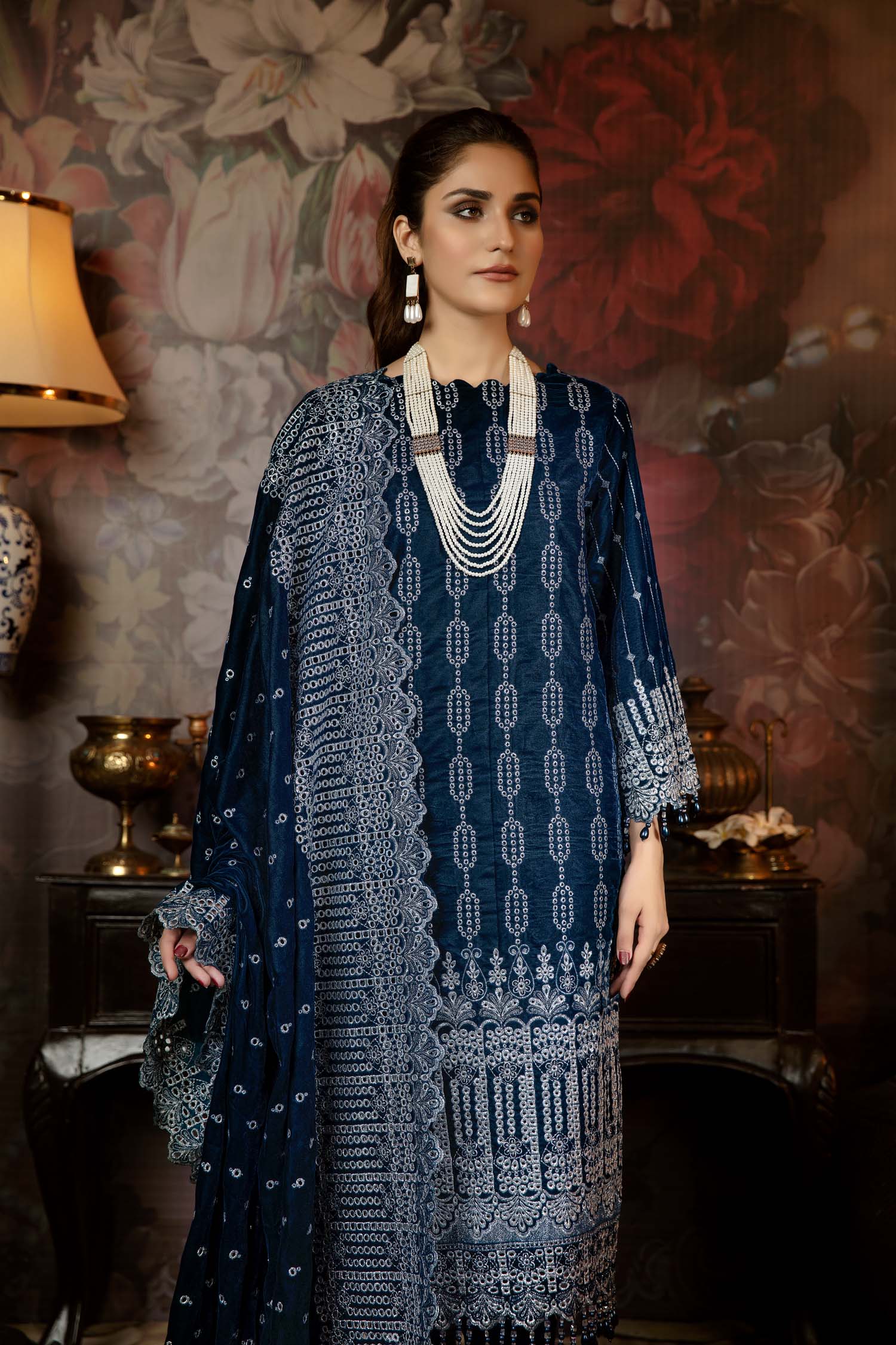 Aster Blaze - Embroidered Velvet 3 Piece unstitch - Image 4