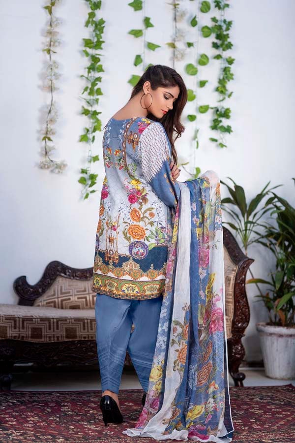 Azure - Digital Printed & Embroidered Karandi 3PC - Image 2