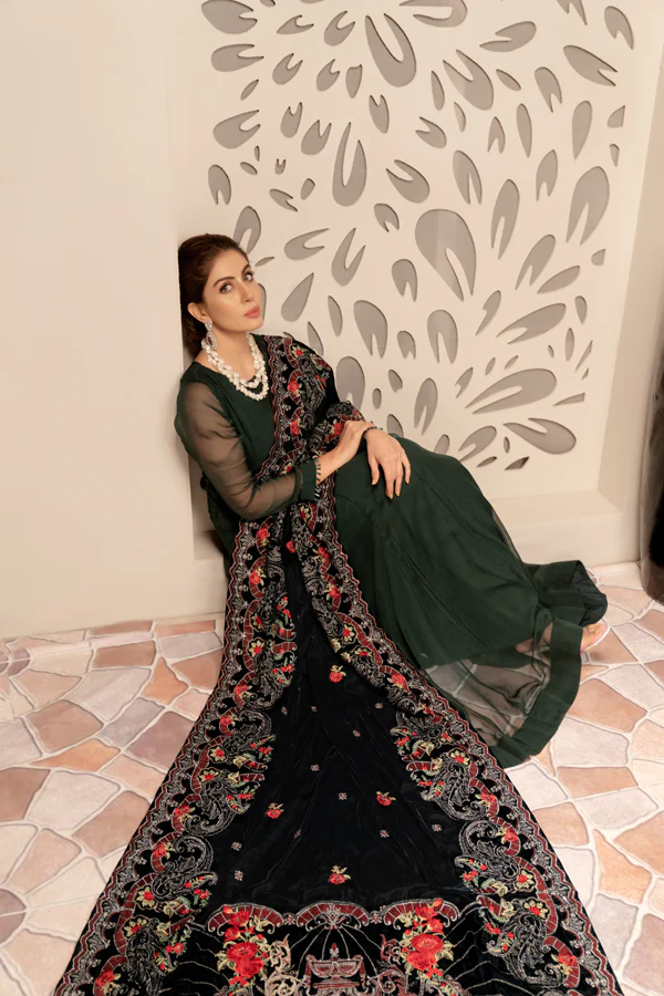 Azure - Embroidered Velvet Shawl - Image 3