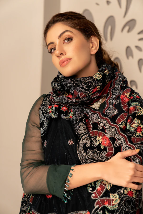 Azure - Embroidered Velvet Shawl - Image 5