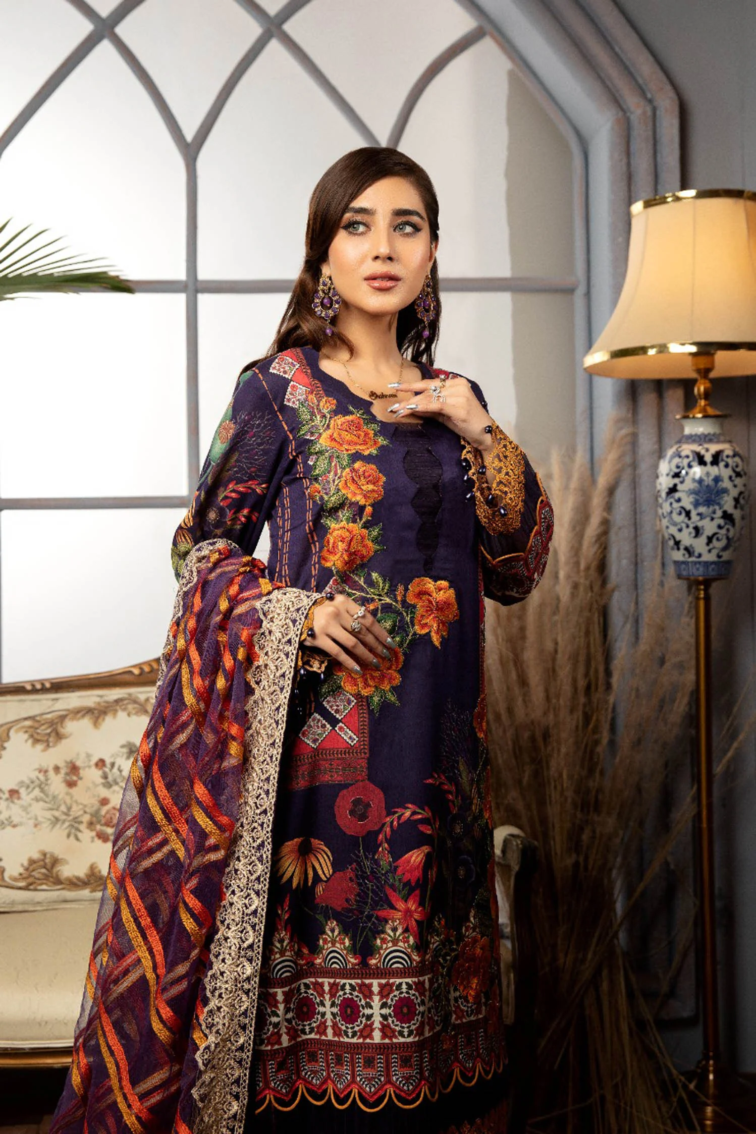 Bazel Glow - Digital Printed & Schiffli Embroidered Lawn 3PC - Image 3