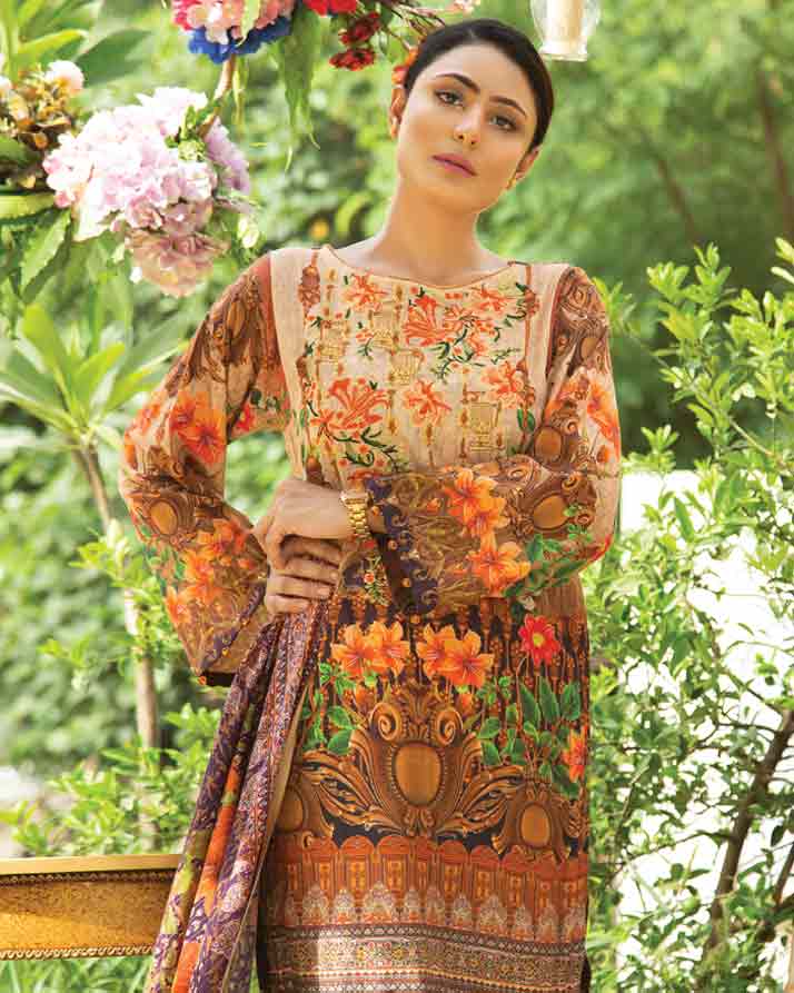 BEIGE BROWN- DIGITAL PRINTED & EMBROIDERED KHADDAR - Image 2