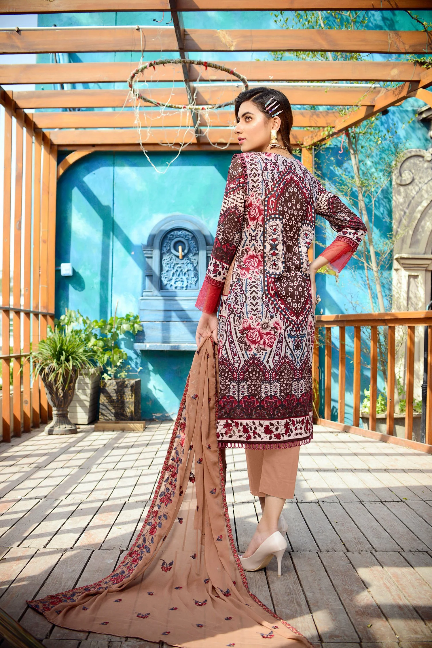 Beige - Printed and Embroidered Lawn 3PC - Image 2