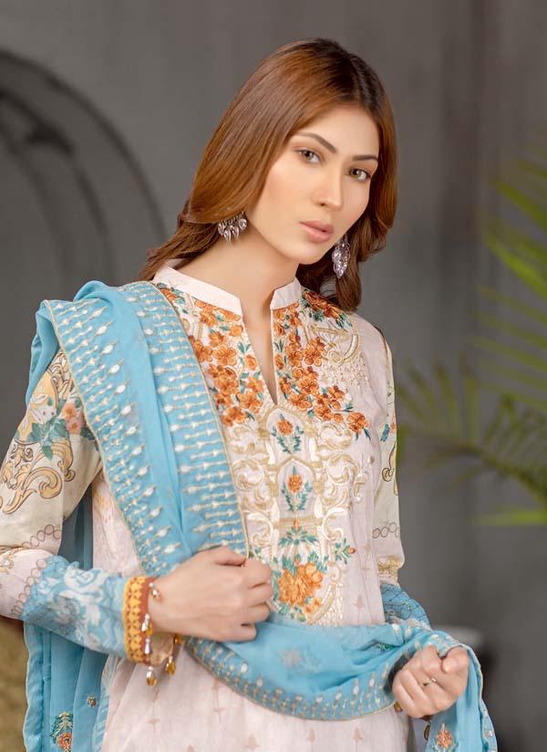 Bellflower - Digital Printed Embroidered Lawn With Chiffon Dupatta - Image 2