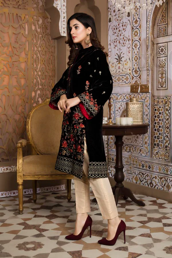 Black 01 -  Embroidered Velvet Un Stitched (2 Piece) - Image 3