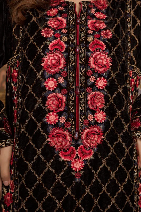 Black 02 -  Embroidered Velvet Un Stitched (2 Piece) - Image 2