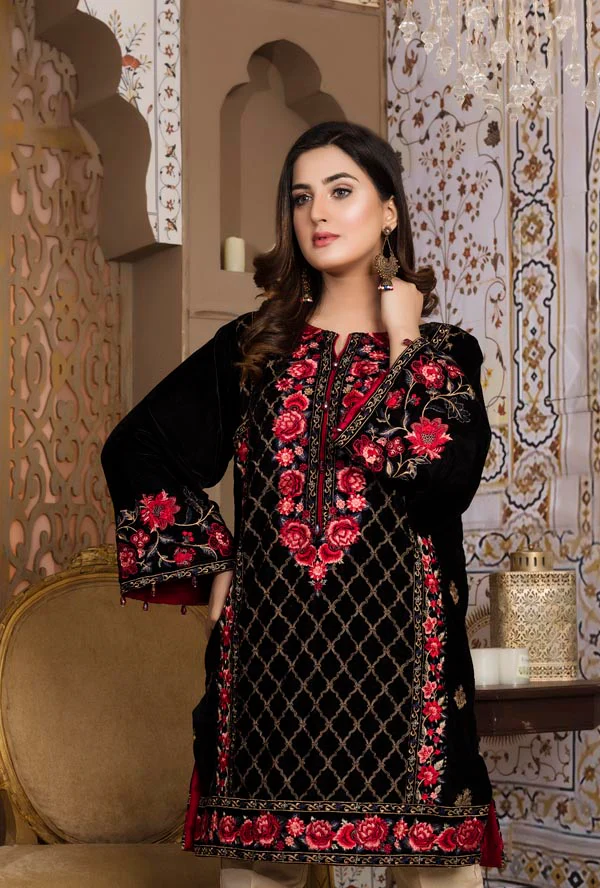 Black 02 -  Embroidered Velvet Un Stitched (2 Piece) - Image 3