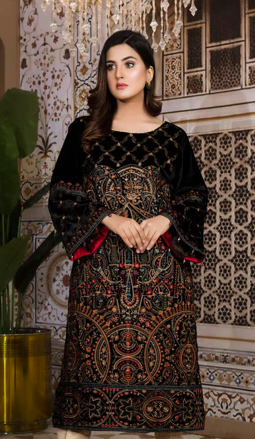 Black 03 -  Embroidered Velvet Un Stitched (2 Piece) - Image 2