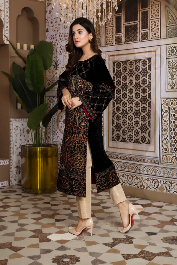Black 03 -  Embroidered Velvet Un Stitched (2 Piece) - Image 3