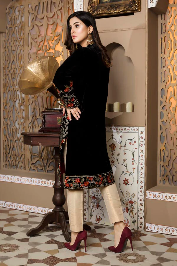 Black 04 -  Embroidered Velvet Un Stitched (2 Piece) - Image 2