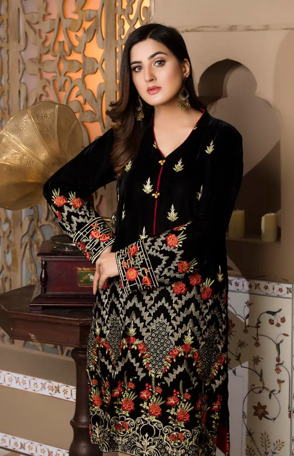 Black 04 -  Embroidered Velvet Un Stitched (2 Piece) - Image 3