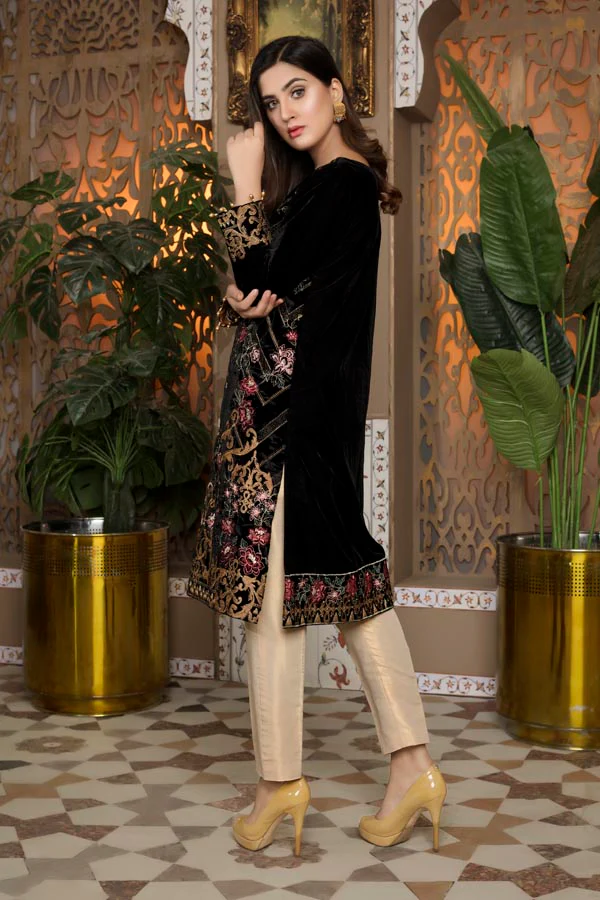 Black 05 -  Embroidered Velvet Un Stitched (2 Piece) - Image 2