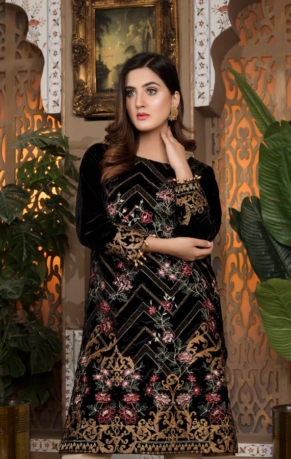 Black 05 -  Embroidered Velvet Un Stitched (2 Piece) - Image 3