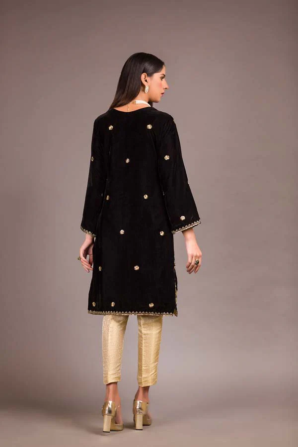Black Forest - Embroidered Velvet Unstitch Kurti - Image 2