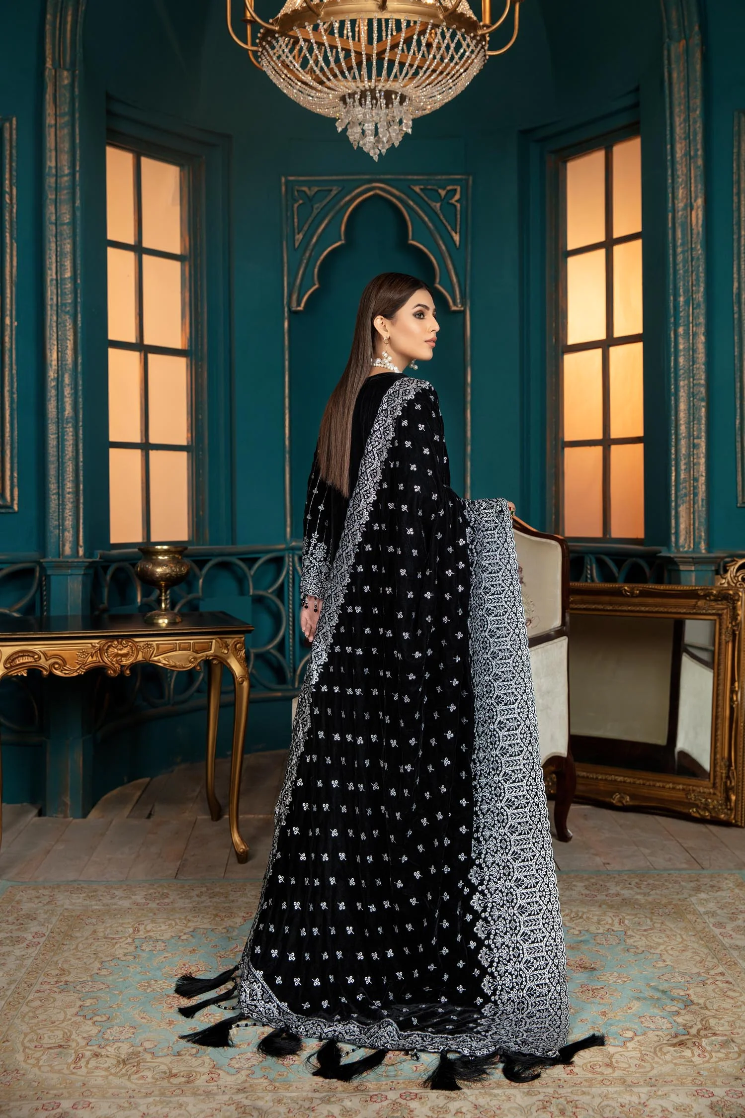 Black Rose - Embroidered Velvet 3 piece - Image 2