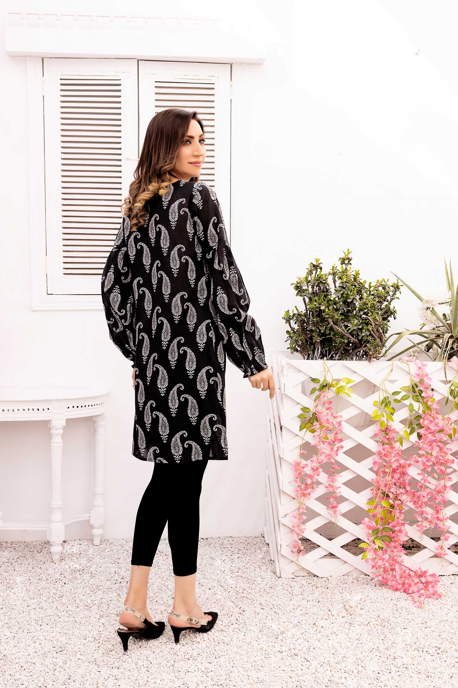 Black Shells - Digital Printed Stitched Lawn Kurti - Image 2