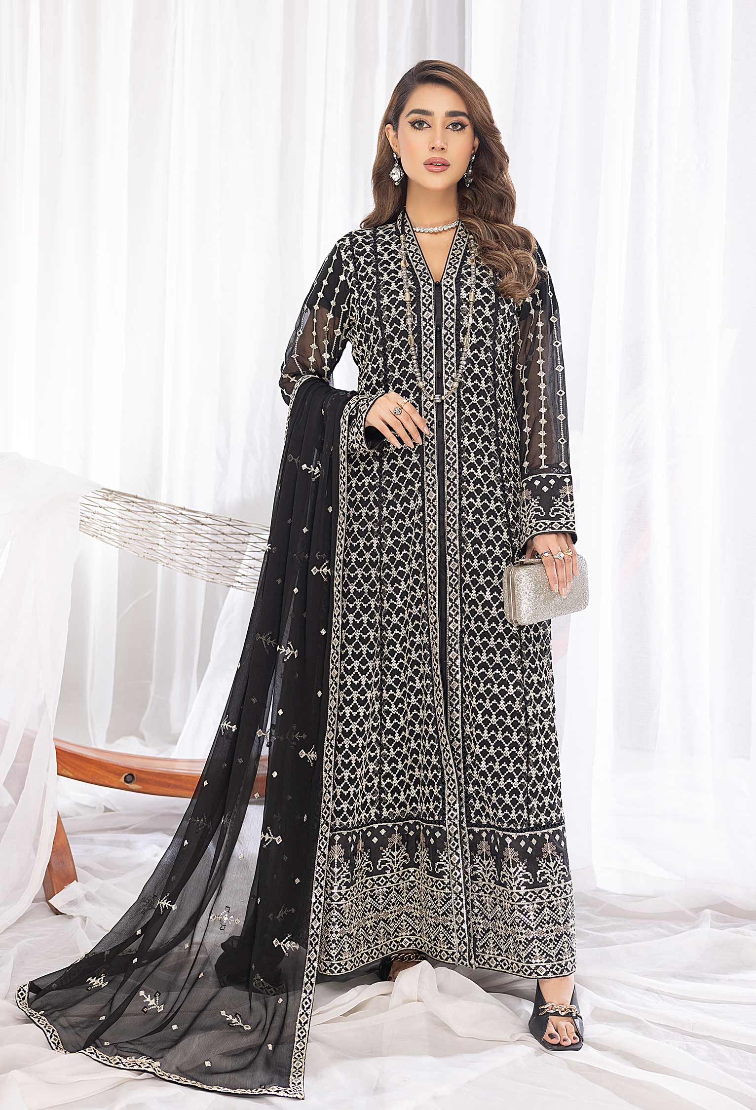 Bloom Stars - Embroidered Chiffon Gown Pret 3PC - Image 5