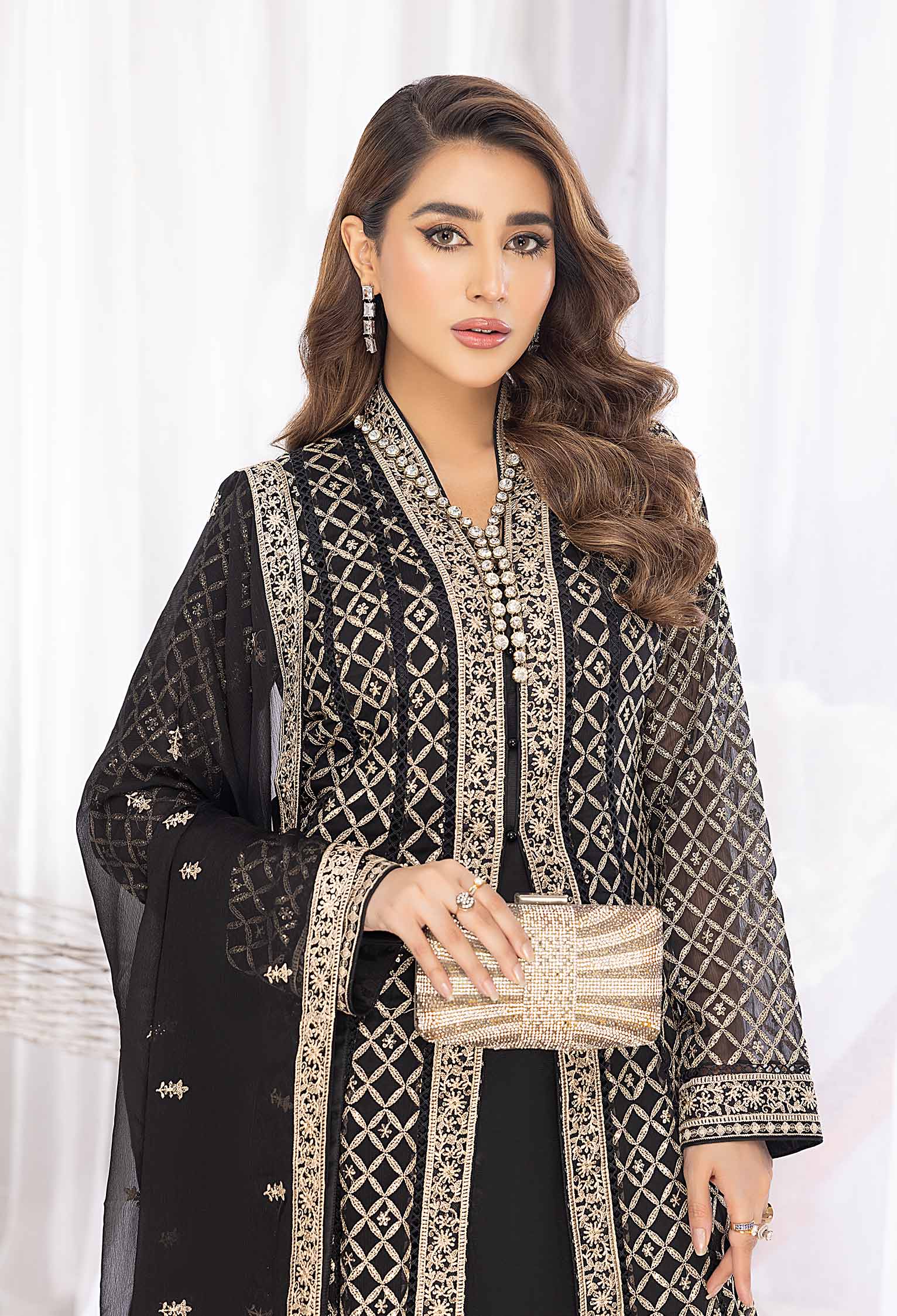 Bloom Stars - Embroidered Chiffon Gown Pret 3PC - Image 7