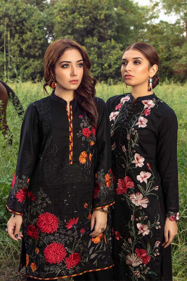 Blooming Black - Premium Embroidered Jacquard Unstiched Lawn Kurti - Image 3