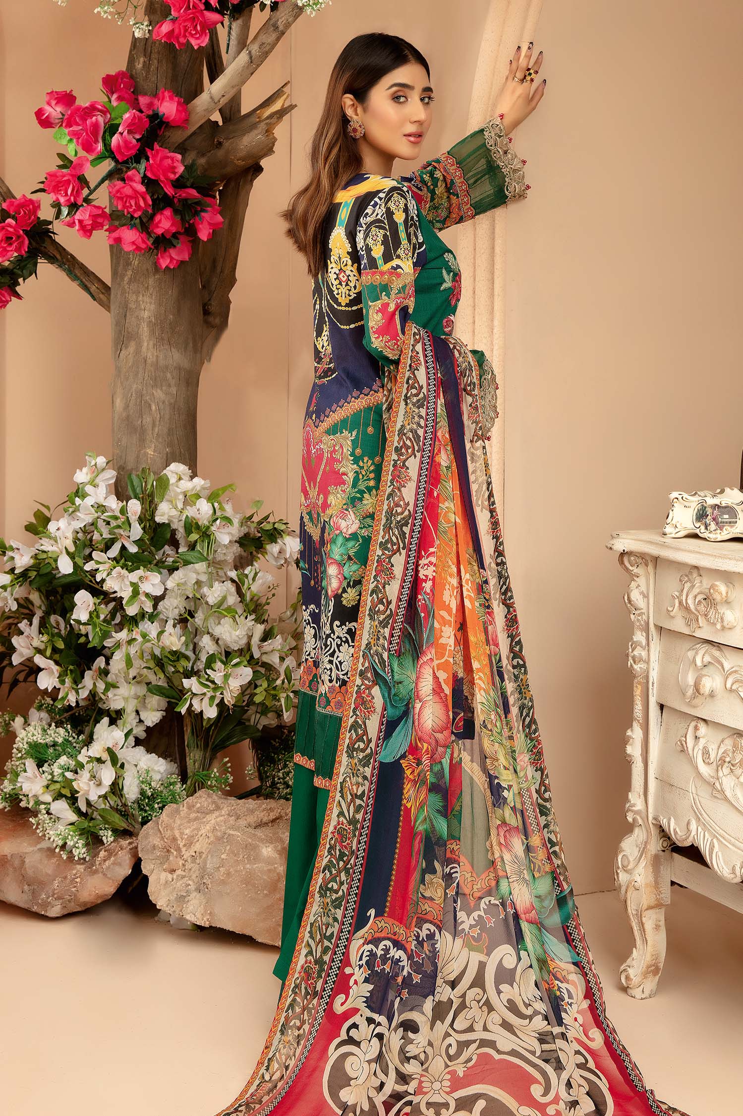 Blooming Floral - Digital Printed & Embroidered 3PC - Image 2