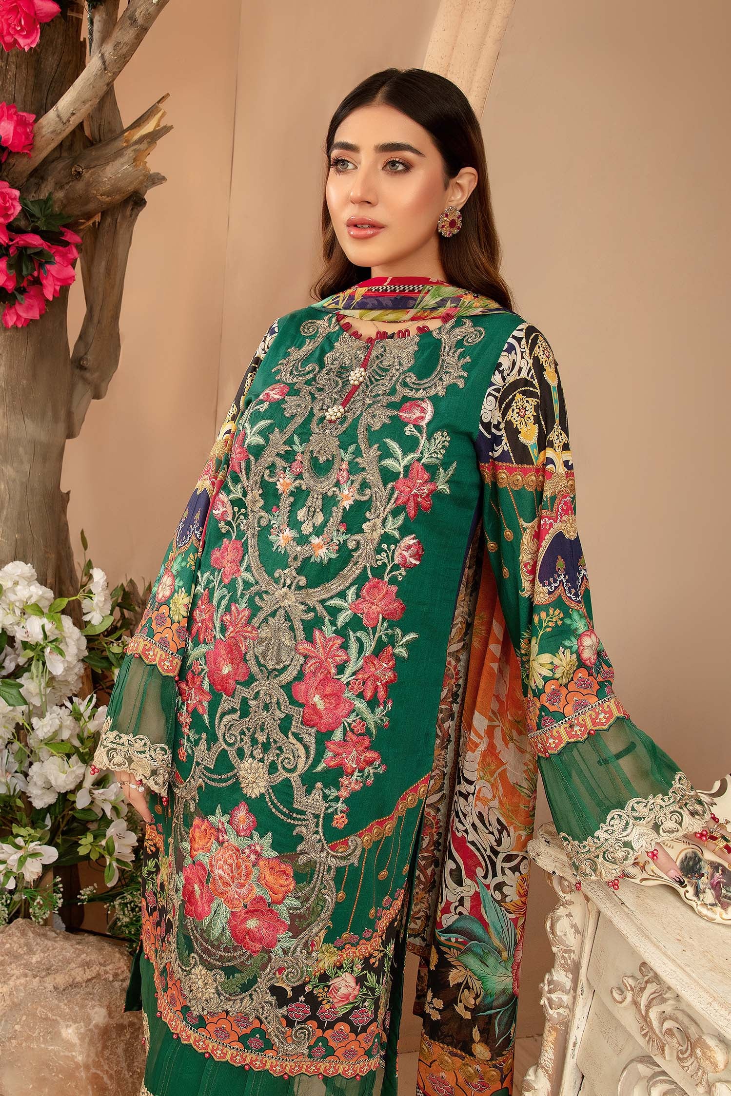 Blooming Floral - Digital Printed & Embroidered 3PC - Image 3
