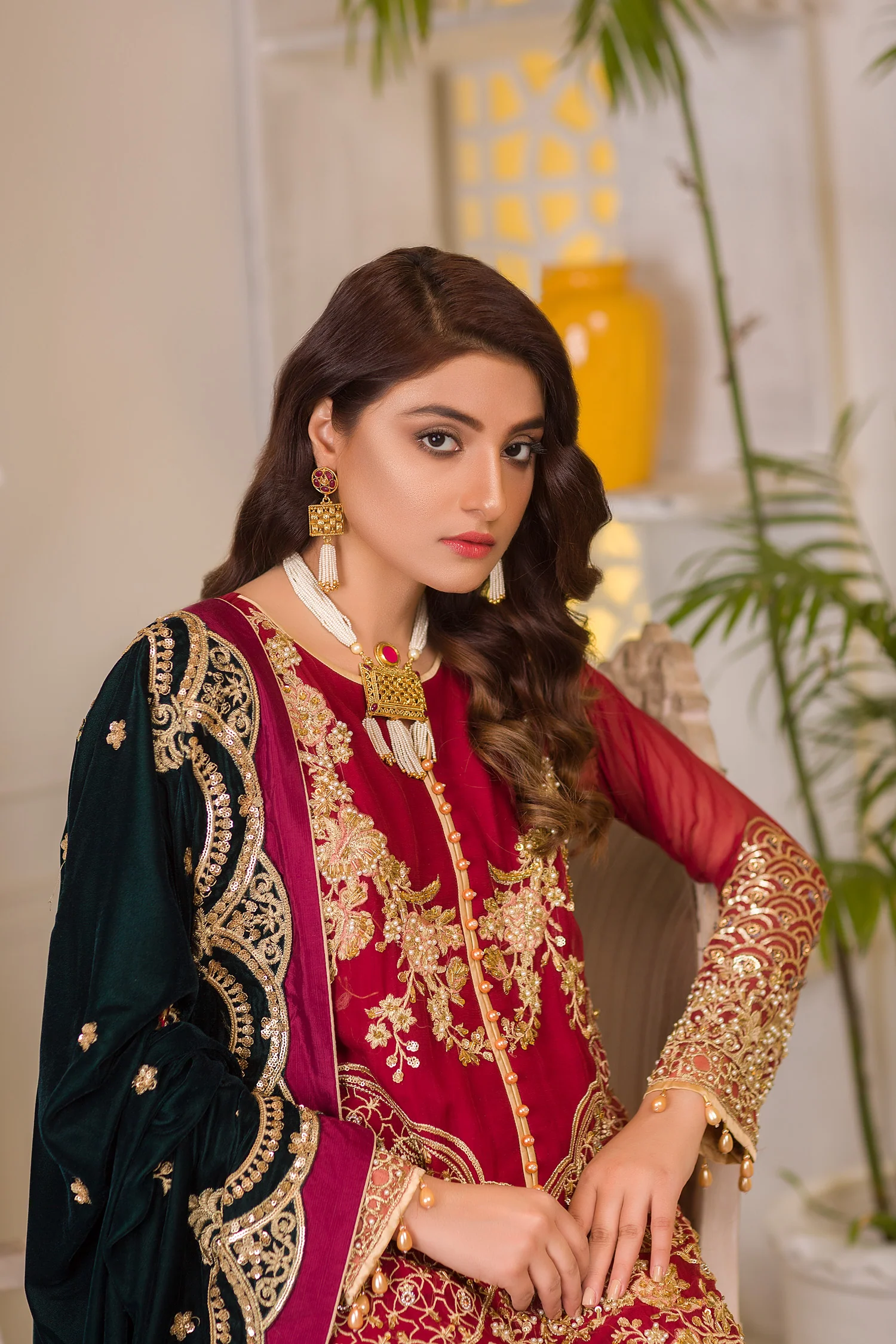 Blooming Red - Embroidered & Hand Embellished Chiffon 3PC - Image 3
