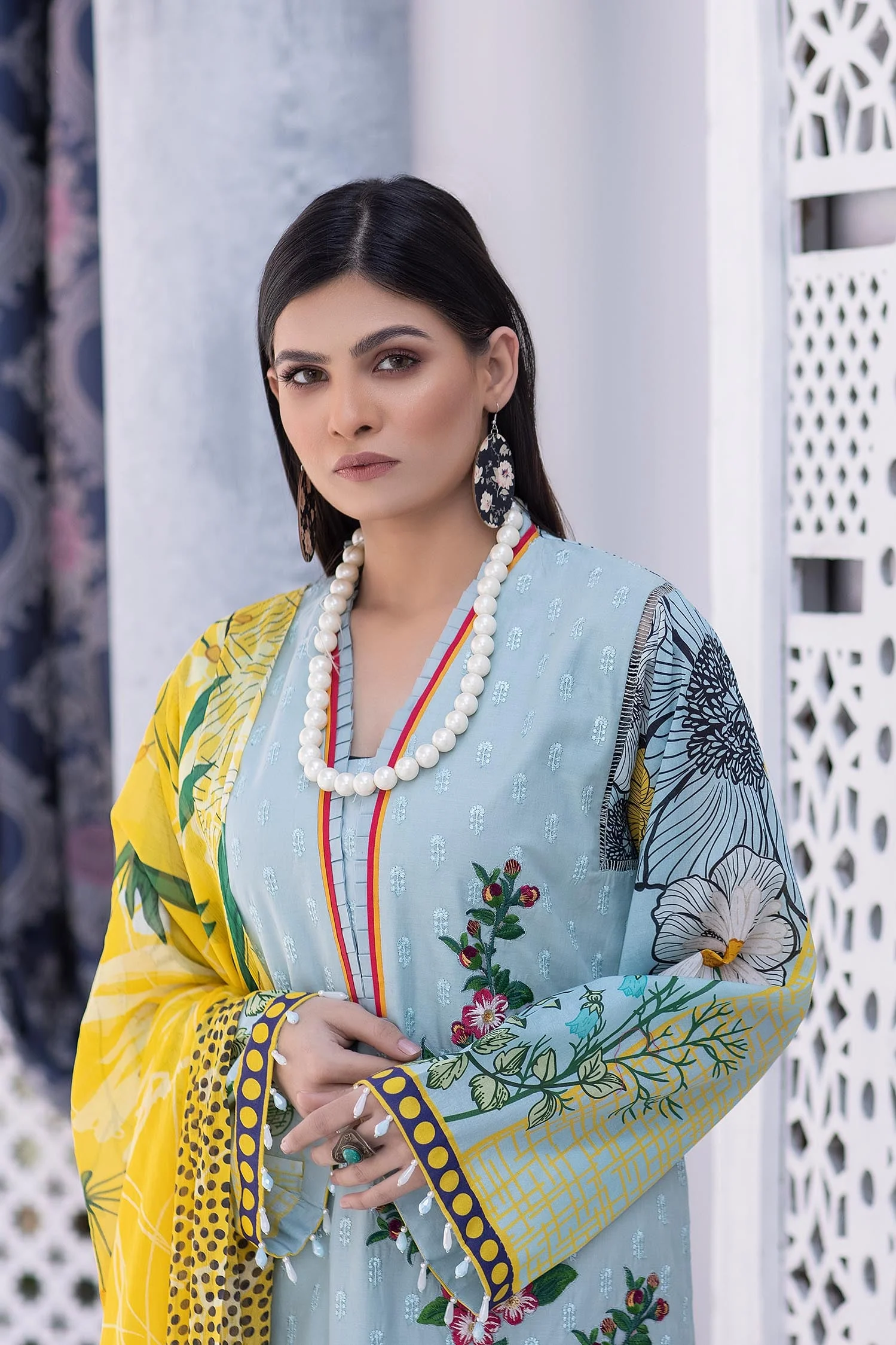 Blue Bayoux - Embroidered Chikankari & Printed Lawn - Image 3