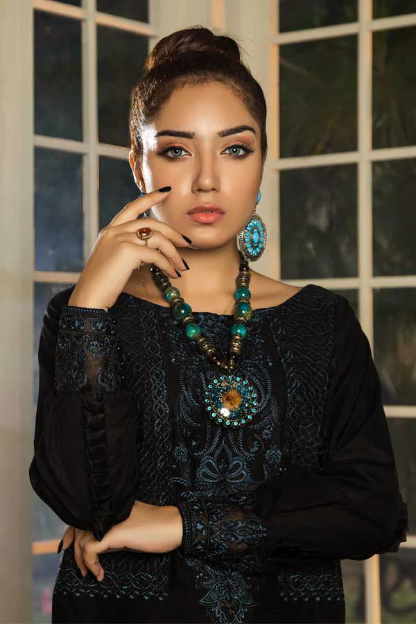 Blue Berry - Premium Embroidered Jacquard Unstiched Lawn Kurti