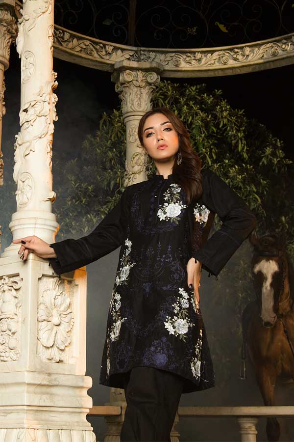 Blue Coat - Premium Embroidered Jacquard Unstiched Lawn Kurti