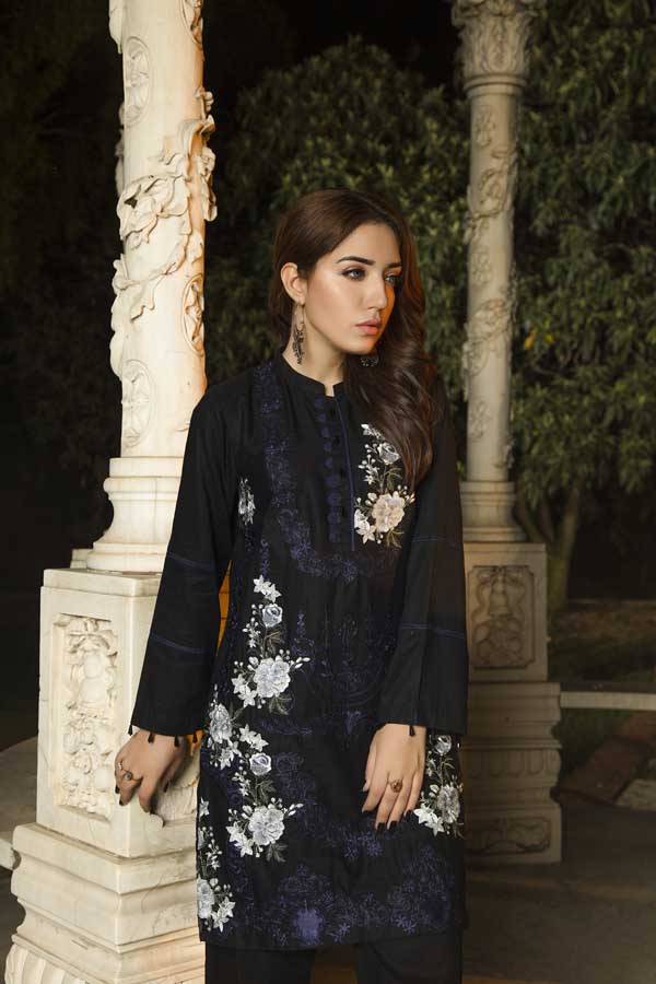 Blue Coat - Premium Embroidered Jacquard Unstiched Lawn Kurti - Image 3