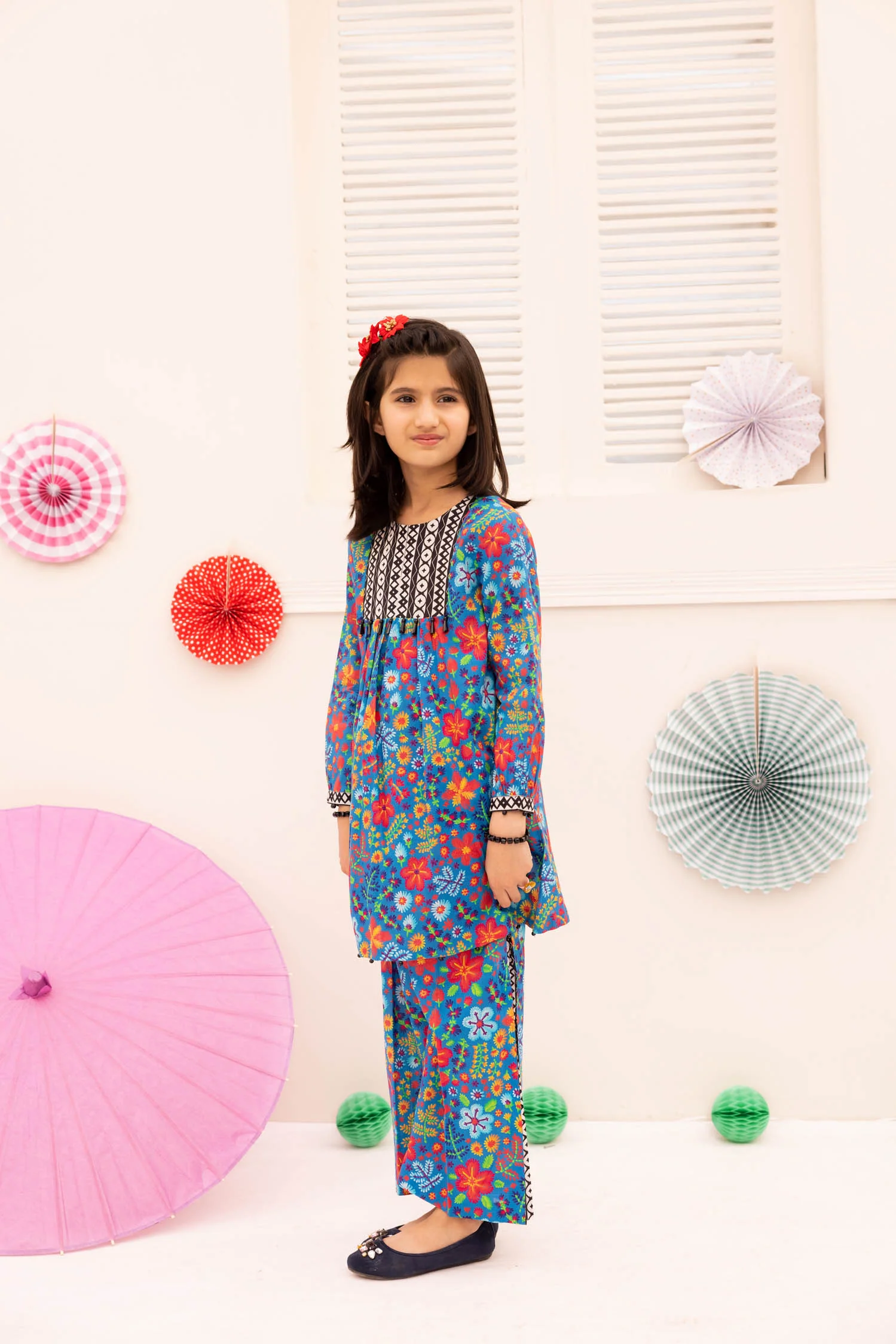 Blue Flowers - Stitched Printed Lawn 2PC - Image 2