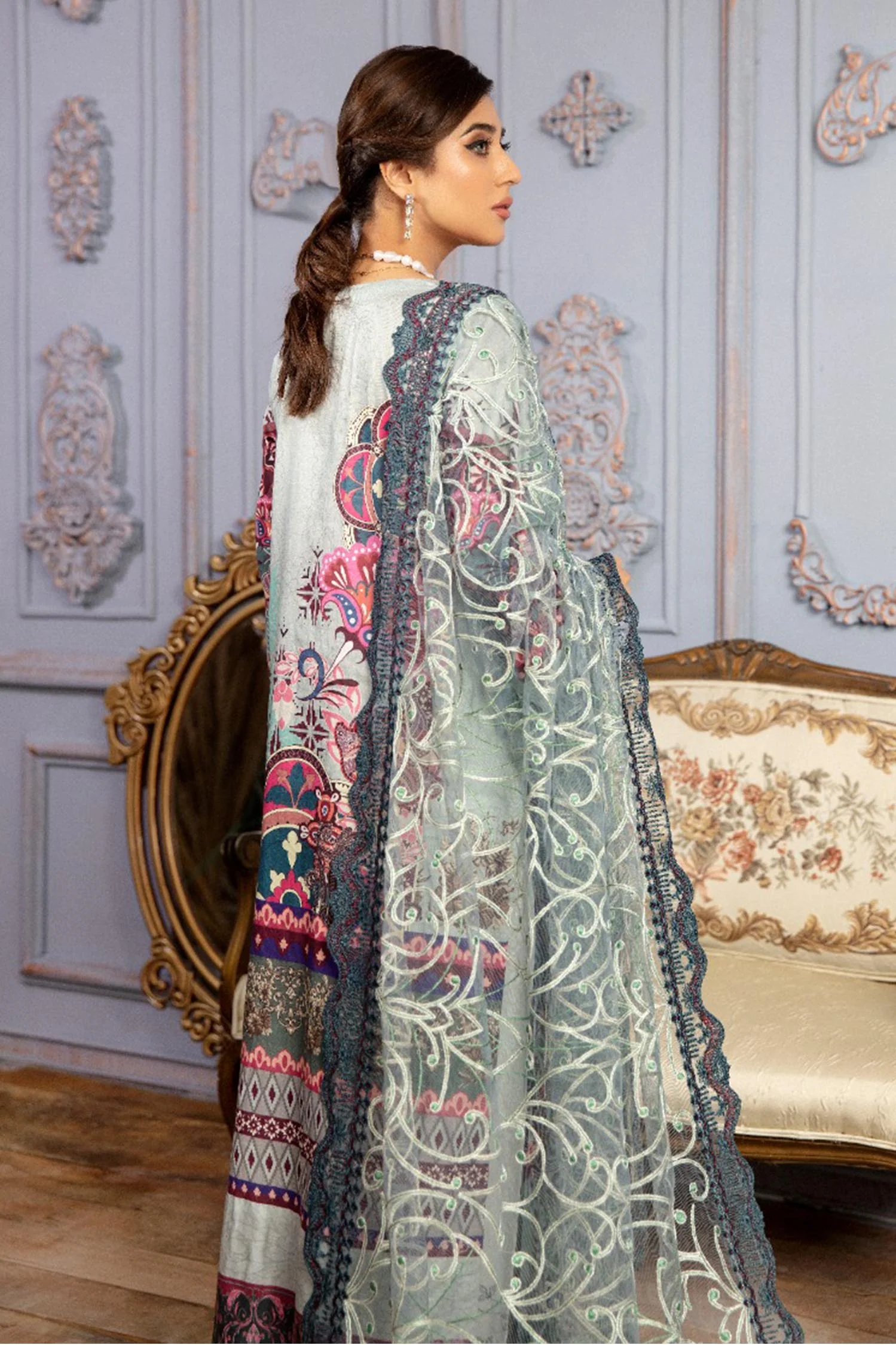 Blush Grey - Digital Printed & Schiffli Embroidered Lawn 3PC - Image 2