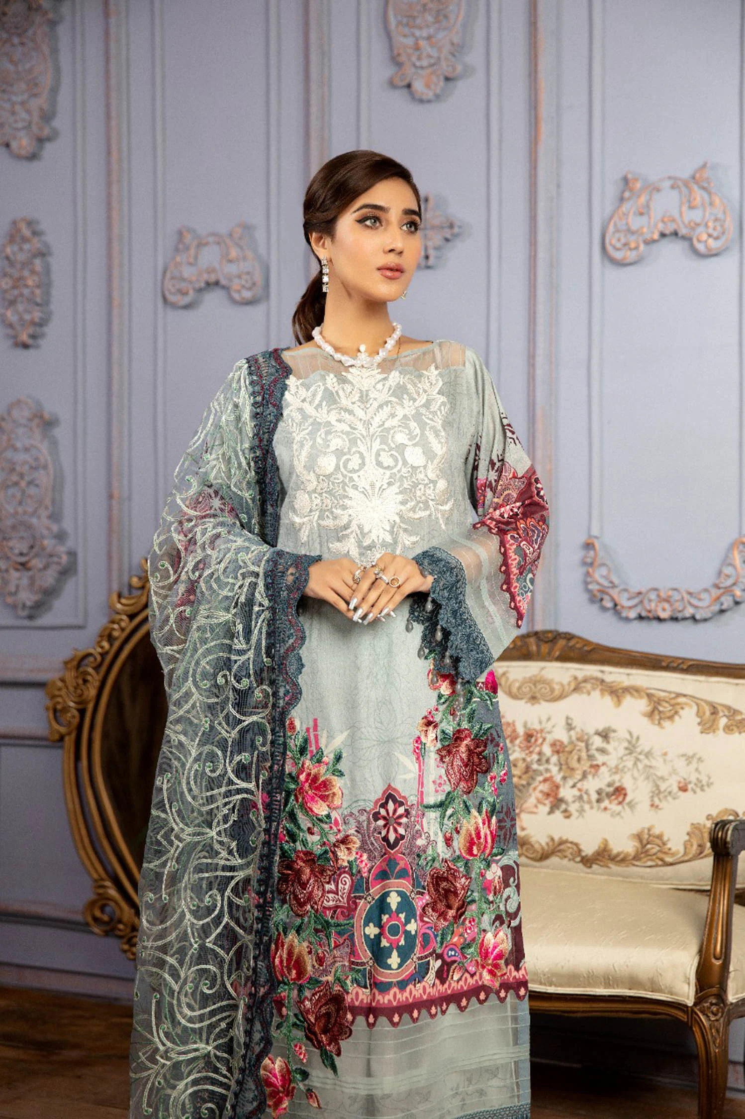 Blush Grey - Digital Printed & Schiffli Embroidered Lawn 3PC - Image 3