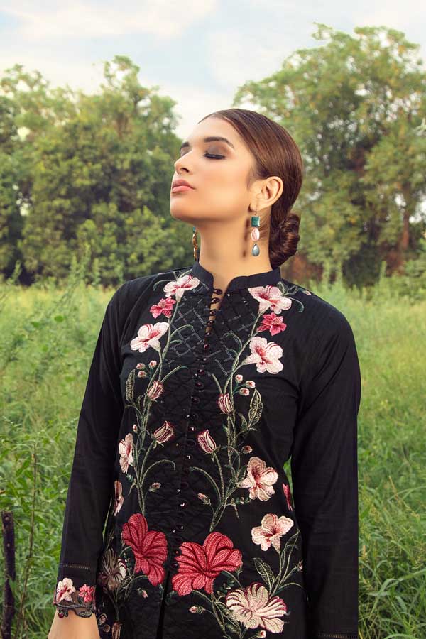 Blushing Black - Premium Embroidered Jacquard Unstiched Lawn Kurti